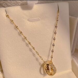 New Double Ring Pendant Gold Necklace